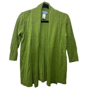 Classic Element Women Green Cable Knit Chunky Open Front Cardigan Shawl Collar S